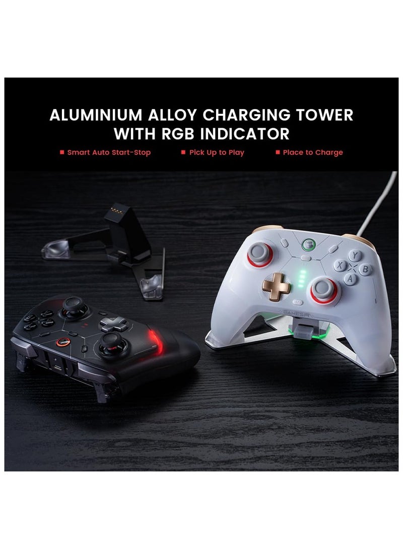 Professional Wireless Gamepad GameSir Cyclone 2 Game Controller for PC / Steam / Switch / Android / iOS with RGB Lamp Wireless Audio Hall Linear Trigger and Micro Trigger Switch Six-Axis Gyroscope Aluminium Alloy Charging Tower White