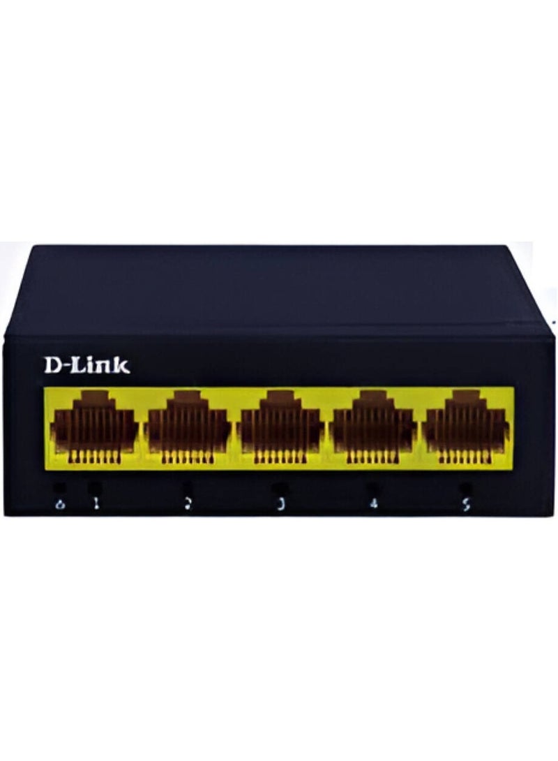 دي لينك DGS-F105 Ethernet Switch, 5 Port Gigabit 10/100/1000 Mbps Unmanaged Metal Switch, Plug and Play, LEDs Lights Cables Diagnostics, Energy Star Compliant, Compact, DGS-F105 Black  - Image 2