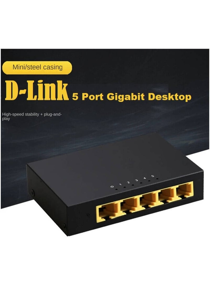دي لينك DGS-F105 Ethernet Switch, 5 Port Gigabit 10/100/1000 Mbps Unmanaged Metal Switch, Plug and Play, LEDs Lights Cables Diagnostics, Energy Star Compliant, Compact, DGS-F105 Black  - Image 4