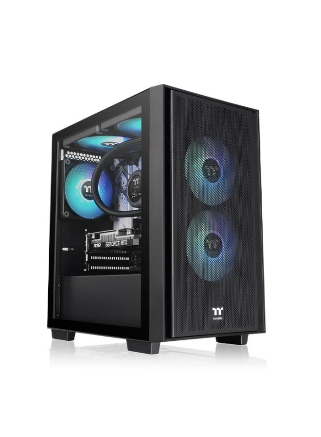 Thermaltake Versa H16 TG ARGB Micro Tower Chassis, Compact Micro ATX & Mini ITX Case with 3x 120mm ARGB Fans, Tempered Glass Side Panel, Mesh Front Panel, Multiple Drive Bays, USB 3.0 & Audio I/O, Black | CA-1Y8-00S1WN-02  - Image 1