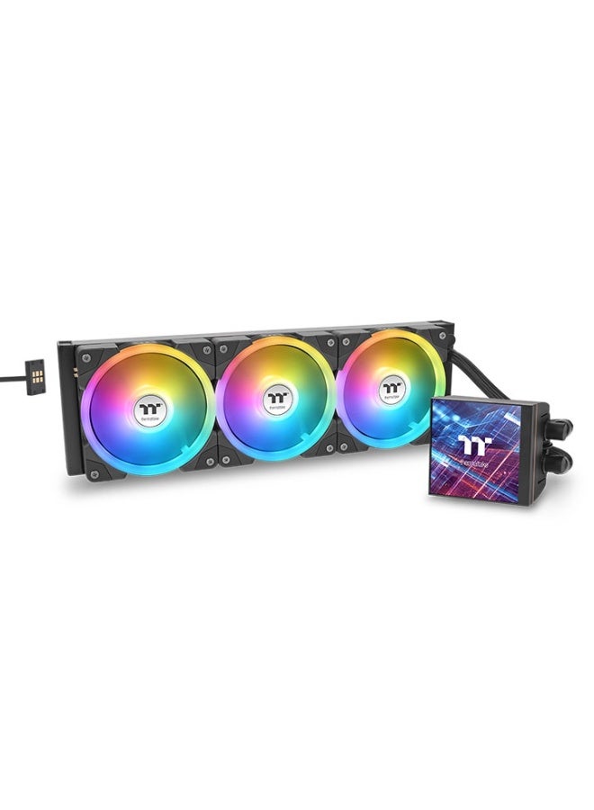 Thermaltake MAGFloe 360 Ultra ARGB Sync AIO Liquid Cooler, 360mm Radiator, 3.95" 480x480 LCD Display, SWAFAN EX MagForce 2.0 Magnetic Fans, Copper Base Plate, 27mm Radiator Thickness, Intel LGA1851 & AMD AM5 Compatible, ARGB Lighting, Black Edition | CL-W432-PL12SW-A  - Image 1