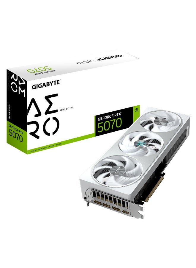 GIGABYTE GeForce RTX 5070 AERO OC 12G Graphics Card, 12GB GDDR7 192-bit, PCIe 5.0, Triple Fan WINDFORCE Cooling, DLSS 4, Ray Tracing, RGB, White, 3x DP 2.1 + HDMI 2.1, 2625MHz Boost, Dual BIOS | GV-N5070AERO OC-12GD  - Image 1