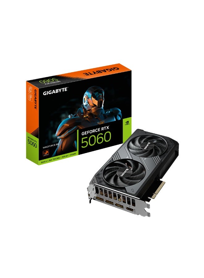 GIGABYTE GeForce RTX 5060 WINDFORCE 8G Graphics Card, 8GB GDDR7, 128-Bit, 28Gbps, PCIe 4.0, Dual Fan Cooling, 3x DisplayPort 2.1, 1x HDMI 2.1, 2497MHz Boost Clock, Ray Tracing, DLSS 4, Compact Dual-Slot GPU | GV-N5060WF2-8GD  - Image 1