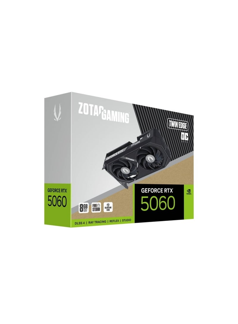 GAMING GeForce RTX 5060 Twin Edge OC 8GB GDDR7 Graphics Card, 3840 CUDA Cores, 128-Bit, Boost Clock 2600MHz, IceStorm 2.0 Dual Fan Cooling, PCIe 5.0, HDMI 2.1b & 3x DisplayPort 2.1, Ray Tracing, DLSS 4, Metal Backplate, Compact 2-Slot Design | ZT-B50600H-10M