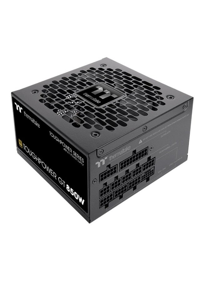 ثيرمال تيك مزود الطاقة Toughpower GT 850W 80+ Gold كامل الوحدات، ATX 3.1، جاهز PCIe 5.1، كابل 12V-2x6 الأصلي، مروحة هيدروليكية 120 مم، مروحة ذكية صفرية، مكثفات يابانية 100%، سكة واحدة +12V (70.8A)، أسود | PS-TPT-0850FNFAGK-3 - Image 2