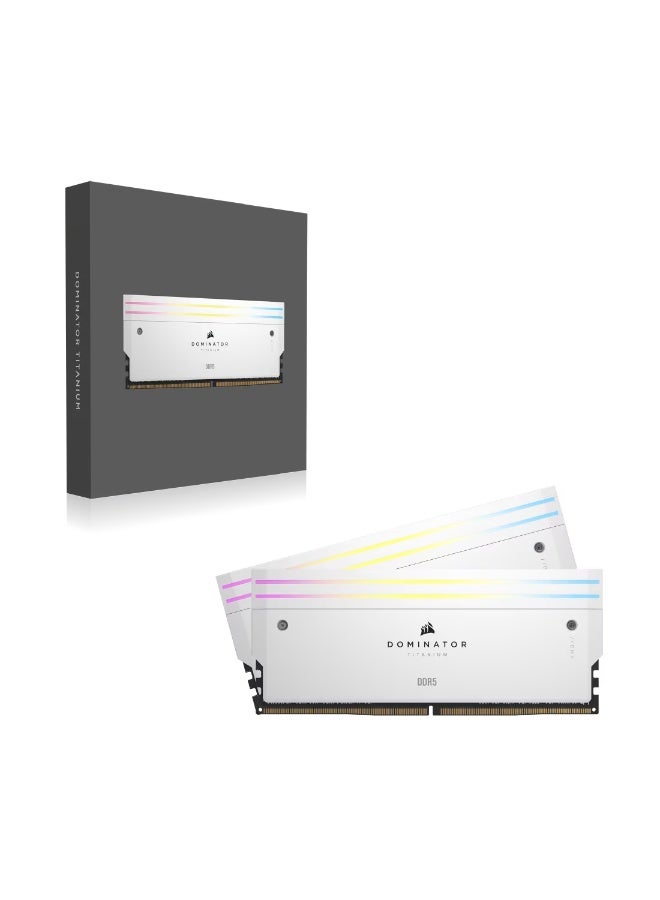 Dominator Titanium RGB DDR5 96GB (2x48GB) 6400MHz CL32 Desktop Memory Kit, Intel XMP Certified, White Heatsink, 11-Zone Dynamic RGB Lighting, DHX Dual-Path Heat Dissipation, Overclocking Ready | CMP96GX5M2B6400C32W White