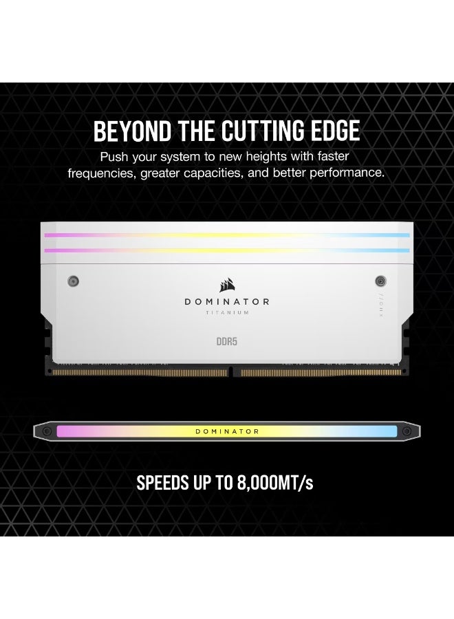CORSAIR Dominator Titanium RGB DDR5 96GB (2x48GB) 6400MHz CL32 Desktop Memory Kit, Intel XMP Certified, White Heatsink, 11-Zone Dynamic RGB Lighting, DHX Dual-Path Heat Dissipation, Overclocking Ready | CMP96GX5M2B6400C32W White  - Image 3