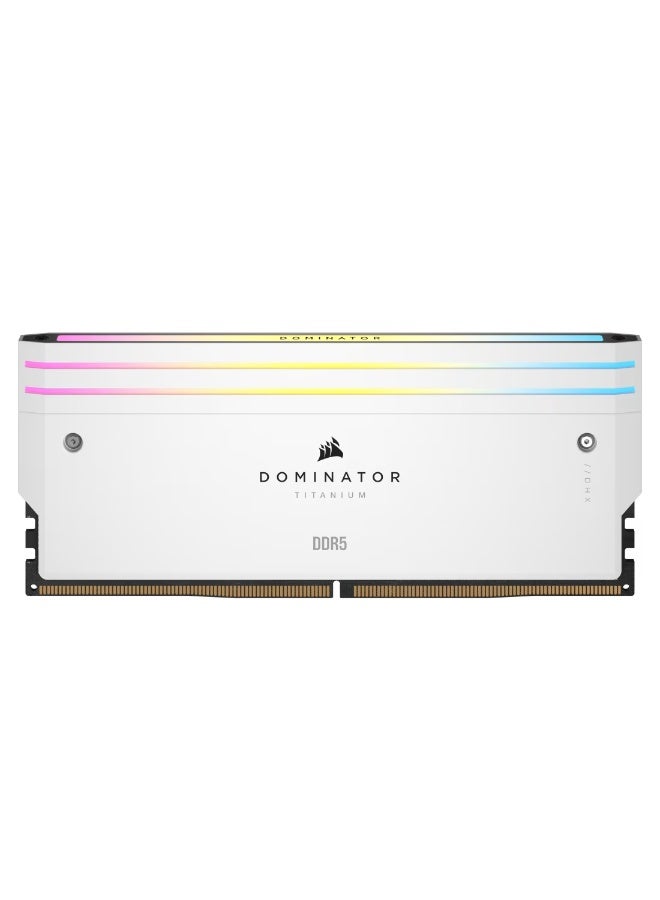 Dominator Titanium RGB DDR5 96GB (2x48GB) 6400MHz CL32 Desktop Memory Kit, Intel XMP Certified, White Heatsink, 11-Zone Dynamic RGB Lighting, DHX Dual-Path Heat Dissipation, Overclocking Ready | CMP96GX5M2B6400C32W White