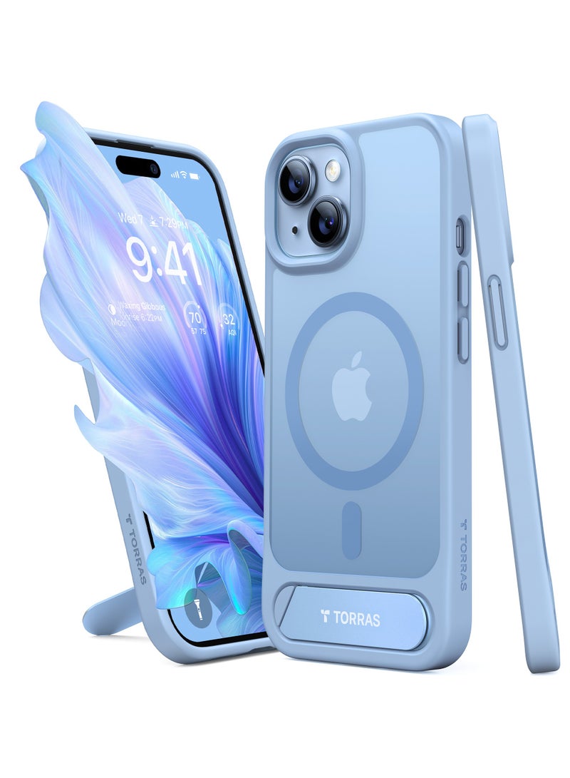 TORRAS Upgrade Magnetic & Stand Designed for iPhone 15 Case fit for MagSafe, 12FT [Mil-Grade Shockproof Phone Case for iPhone 15 6.1 Inch 2023 Built-in Invisible Kickstand, Pstand Series, Matte Blue Blue - Image 1
