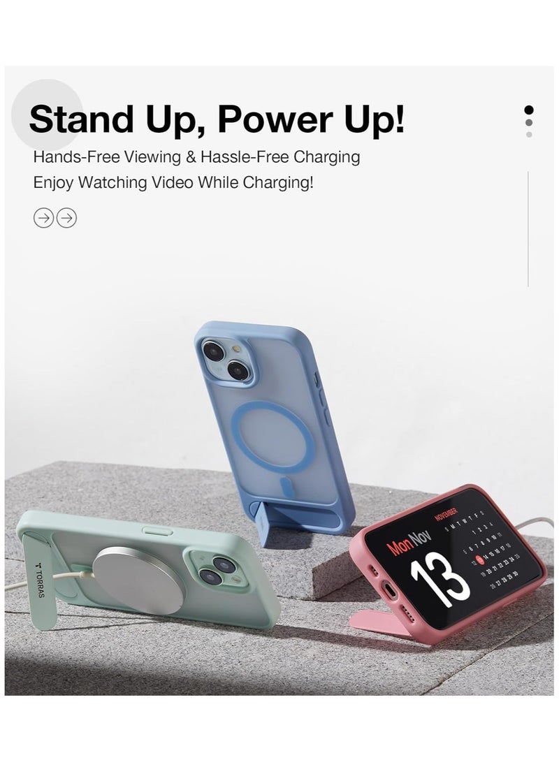 TORRAS Upgrade Magnetic & Stand Designed for iPhone 15 Case fit for MagSafe, 12FT [Mil-Grade Shockproof Phone Case for iPhone 15 6.1 Inch 2023 Built-in Invisible Kickstand, Pstand Series, Matte Blue Blue - Image 3