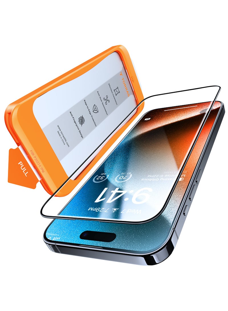 TORRAS Top-Notch Diamond Shield for iPhone 15 Pro Max Screen Protector [ 9H+ Mil-Grade Protection] Unbreakable Shatterproof Tempered Glass for iPhone 15 Pro Max Full Coverage Screen Protector Black - Image 2