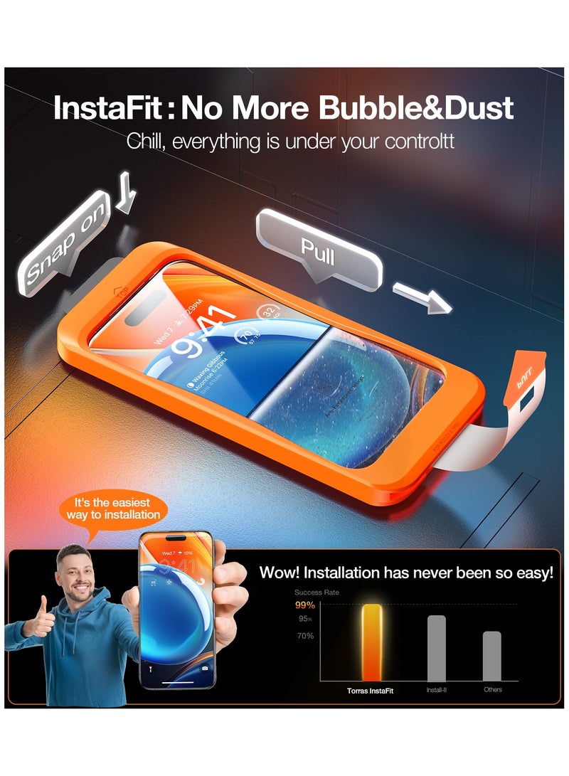 TORRAS Top-Notch Diamond Shield for iPhone 15 Pro Max Screen Protector [ 9H+ Mil-Grade Protection] Unbreakable Shatterproof Tempered Glass for iPhone 15 Pro Max Full Coverage Screen Protector Black - Image 5