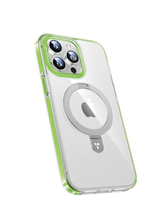 حافظة مغناطيسية Ostand مصممة لجهاز iPhone 15 Pro Max، [اختبار سقوط بمعيار عسكري][متوافقة مع MagSafe][مزودة بقاعدة مدمجة] خلفية صلبة شفافة حواف ناعمة مضادة للبصمات، خضراء - Image 2