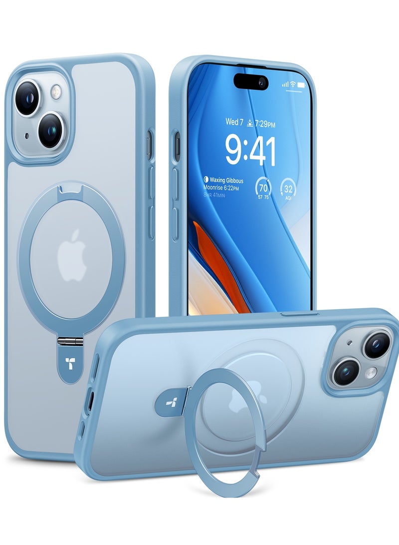 TORRAS Ultra Magnetic Ostand for iPhone 15 Case [Fit for MagSafe] [Sturdy Stand & Ring Holder]Mil-Grade Shockproof Matte Anti-Scratch Slim Protective Kickstand Phone Case for iPhone 15 6.1 inch, Blue Light Blue  - Image 1