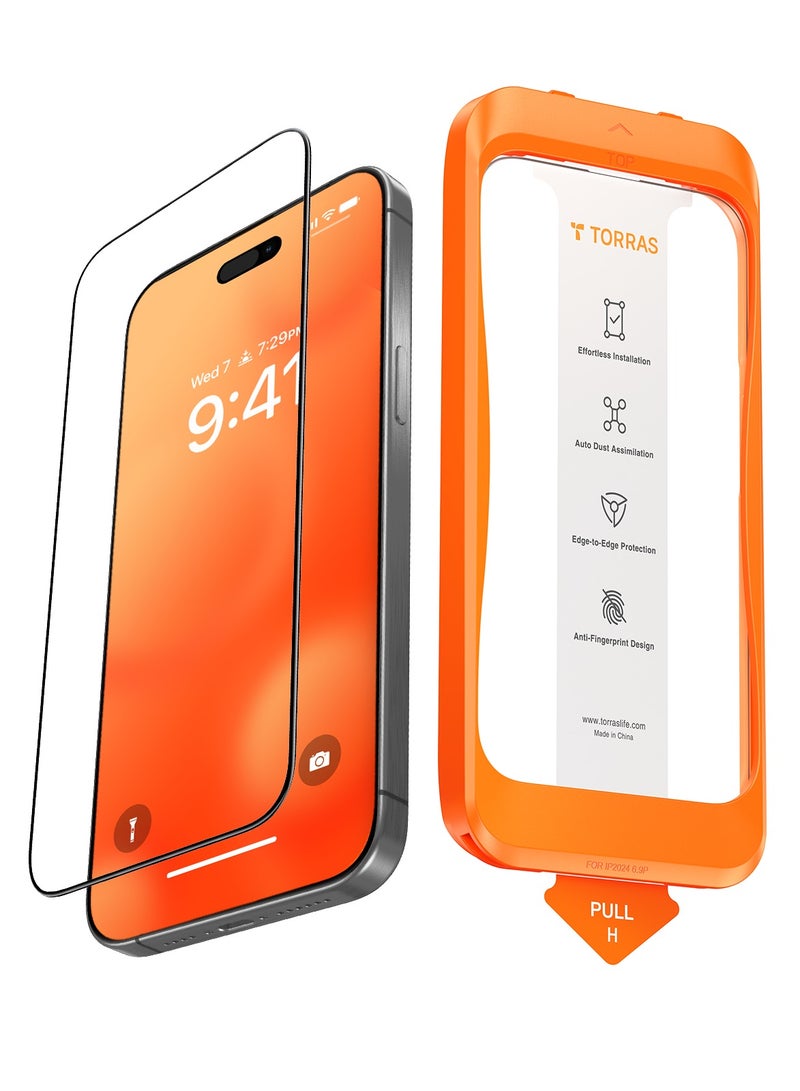 TORRAS [Mil-Grade Shatterproof for iPhone 16 Pro Screen Protector [9H+ Aerospace Tempered Glass & One-Step Installation] Full Coverage Fit Bubble Free Top-Notch Protection, GlassGo X Clear - Image 4