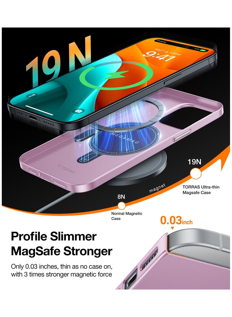 TORRAS Magnetic Slim Fit for iPhone 15 Case, Compatible with MagSafe, Ultra Thin Case for iPhone 15 Case, Matte Hard PC Velvety Touch & Anti-Scratch Protective Cover for iPhone 15 Phone Case, Pink Pink - Image 4