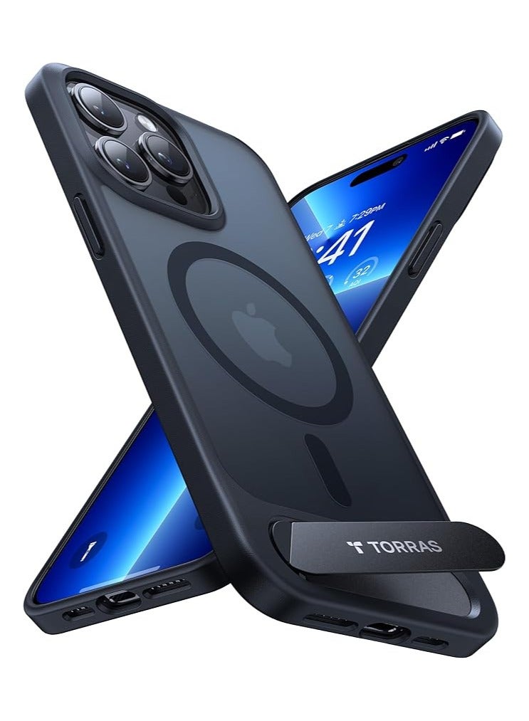 TORRAS Magnetic And Seamless Stand for iPhone 15 Pro Max Case, Fit for MagSafe, Mil-Grade Drop Protection, Adjustable Kickstand Phone Case for iPhone 15 Pro Max, Slim Frosted - Matte Black - Image 1