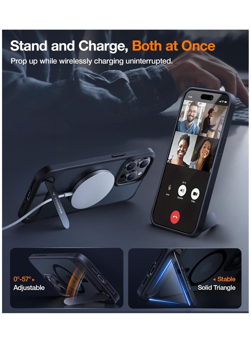 TORRAS Magnetic And Seamless Stand for iPhone 15 Pro Max Case, Fit for MagSafe, Mil-Grade Drop Protection, Adjustable Kickstand Phone Case for iPhone 15 Pro Max, Slim Frosted - Matte Black - Image 2