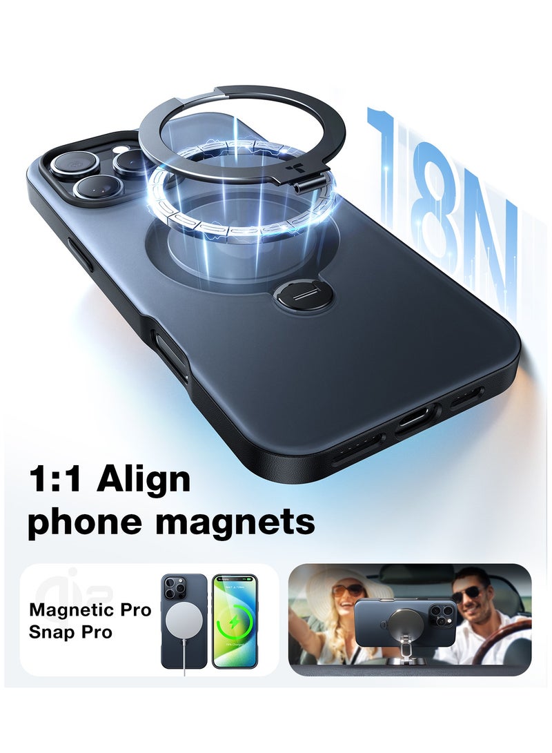 TORRAS Upgraded 360° Spin Magnetic Stand For iPhone 16 Pro Max Case, Built-in Kickstand, Ring Rotatable Holder, Compatible With MagSafe, Mil-Grade Shockproof, Translucent Back 6.9-Inch - Black - Image 5