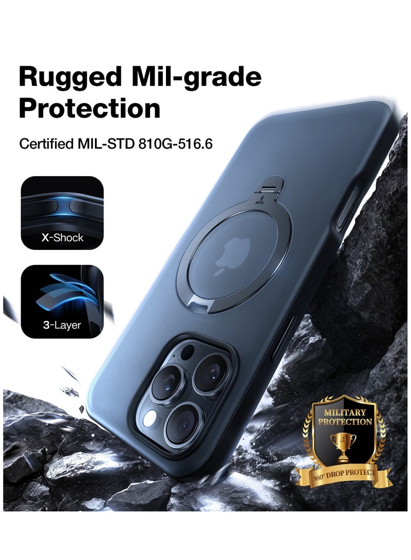 TORRAS Upgraded 360° Spin Magnetic Stand For iPhone 16 Pro Max Case, Built-in Kickstand, Ring Rotatable Holder, Compatible With MagSafe, Mil-Grade Shockproof, Translucent Back 6.9-Inch - Black - Image 3