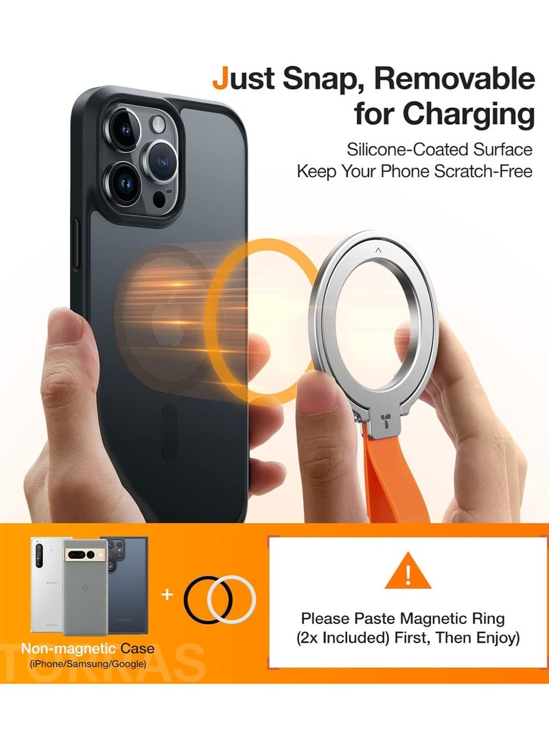 TORRAS 2024 Upgrade Magnetic Phone Grip Holder Kickstand, Compatible with PopSockets MagSafe Ring Removable, for iPhone 15,14, 13, 12 11 Pro/Max/Plus/Mini,Samsung Galaxy, Google (Silver), Ostand Ring Silver  - Image 4