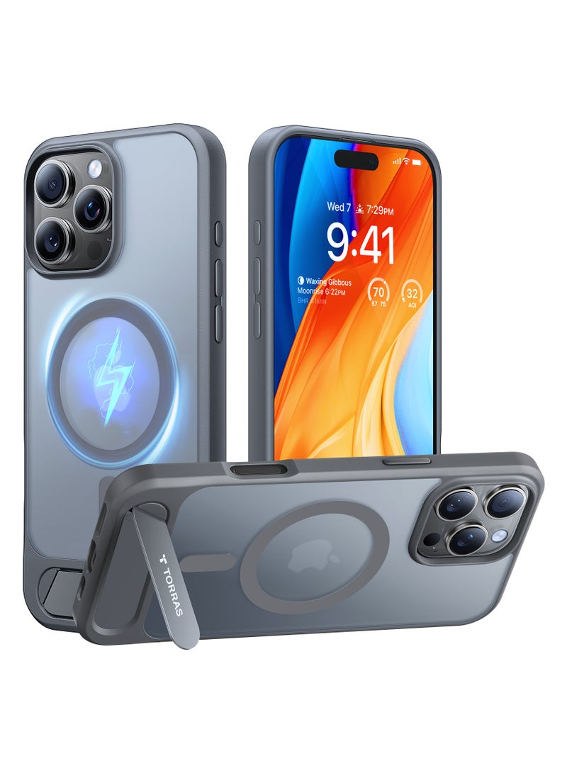 TORRAS Strong Magnetic & Seamless Stand for iPhone 16 Pro Case, [18N Mighty Magnetic] [12FT Mil-Grade Drop Tested] [Fit for MagSafe] Kickstand Protective Slim Phone Case for iPhone 16 Pro 6.3", Grey Titanium Grey - Image 1