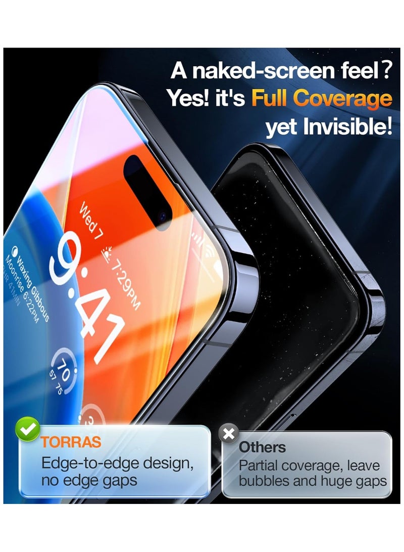 TORRAS Diamond Shield for iPhone 15 Pro Max Screen Protector [Military-Grade Protection] Unbreakable 9H Shatterproof Tempered Glass for iPhone 15 ProMax Full Coverage Screen Protector Black - Image 4