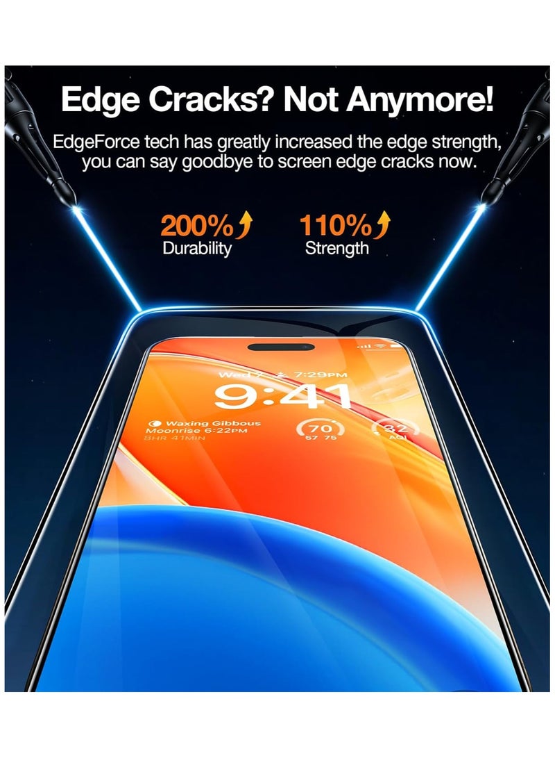 TORRAS Diamond Shield for iPhone 15 Pro Max Screen Protector [Military-Grade Protection] Unbreakable 9H Shatterproof Tempered Glass for iPhone 15 ProMax Full Coverage Screen Protector Black - Image 3