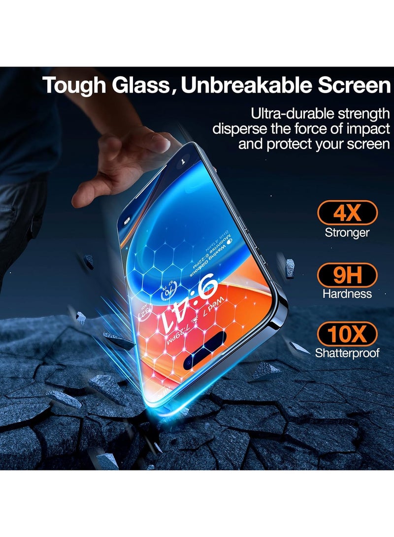 TORRAS Diamond Shield for iPhone 15 Pro Max Screen Protector [Military-Grade Protection] Unbreakable 9H Shatterproof Tempered Glass for iPhone 15 ProMax Full Coverage Screen Protector Black - Image 2