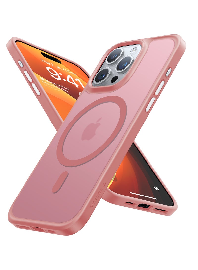 TORRAS Magnetic Guardian Designed for iPhone 15 Pro Max Case, [Mil-Grade Drop Tested] [Compatible with MagSafe] Slim Frosted, Translucent Slim Protective Case for 15 Pro Max Anti-Fingerprint Anti-ScratchCase for iPhone 15 Pro Max Phone Case (6.7") Pink Pink - Image 1