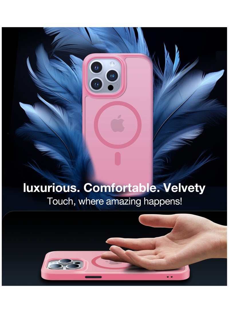 TORRAS Magnetic Guardian Designed for iPhone 15 Pro Max Case, [Mil-Grade Drop Tested] [Compatible with MagSafe] Slim Frosted, Translucent Slim Protective Case for 15 Pro Max Anti-Fingerprint Anti-ScratchCase for iPhone 15 Pro Max Phone Case (6.7") Pink Pink - Image 3