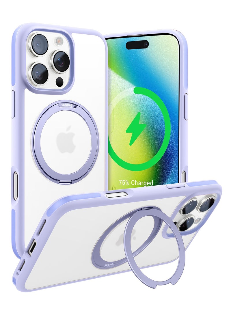 TORRAS Upgraded 360°Rotatable Magnetic Ring for iPhone 16 Pro Max Case, Fit for MagSafe with Stand & Ring Holder, 16FT Mil-Grade Shockproof, Protective Kickstand, Translucent,  for iPhone 16 Pro Max Phone Case Ostand R Fusion, Purple Light Purple - Image 1