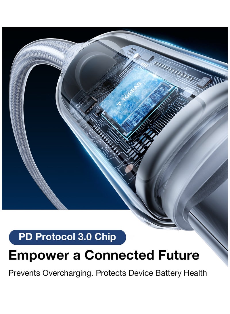 TORRAS USB-C To USB-C Cable 60W (2m), Mil-Grade Tested USB-C Charger Cable Fast Charge for iPhone 16/Plus/Pro/Pro Max, iPhone15/Plus/Pro/Pro Max, Samsung S25/S24/23, MacBook Air Pro 2020, iPad Pro/Air/Mini (Pearl White) White - Image 4