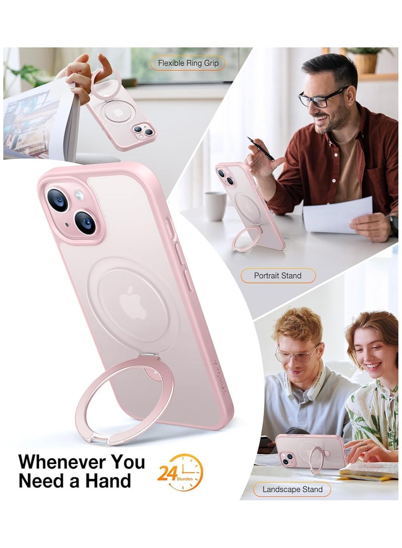 TORRAS Ultra Magnetic Ostand for iPhone 15 Case Fit for MagSafe [Sturdy Stand & Ring Holder [Mil-Grade Shockproof Matte Anti-Scratch Slim Protective Kickstand Phone Case for iPhone 15 6.1 inch, Pink Pink - Image 2