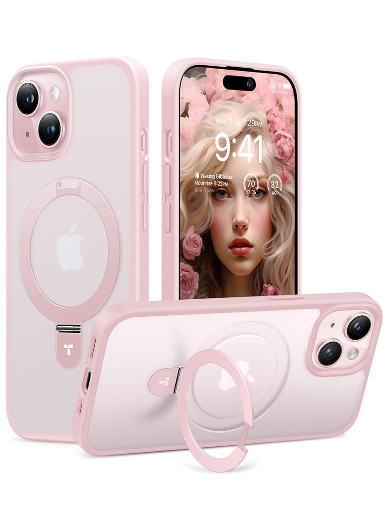TORRAS Ultra Magnetic Ostand for iPhone 15 Case Fit for MagSafe [Sturdy Stand & Ring Holder [Mil-Grade Shockproof Matte Anti-Scratch Slim Protective Kickstand Phone Case for iPhone 15 6.1 inch, Pink Pink - Image 1