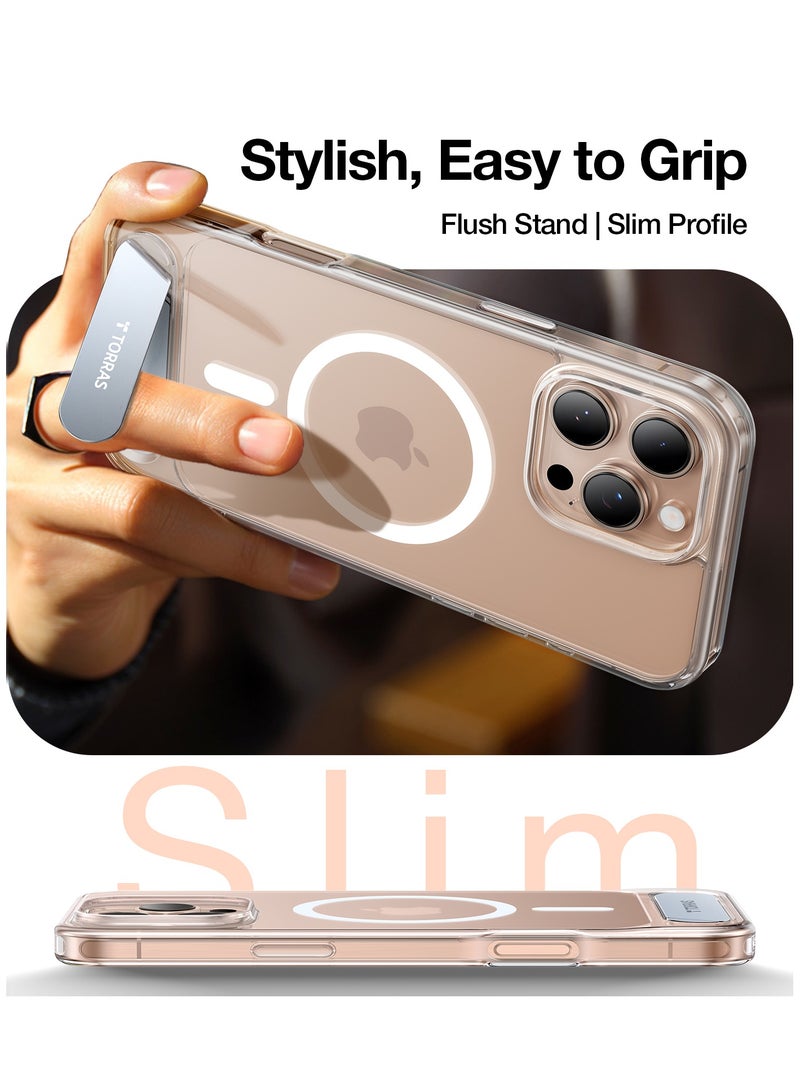TORRAS Strong Magnetic & Seamless Stand for iPhone 16 Pro Case, [18N Mighty Magnetic] [12FT Mil-Grade Drop Tested] [Fit for MagSafe] Kickstand Protective Slim Phone Case for iPhone 16 Pro 6.3", Clear Clear - Image 4