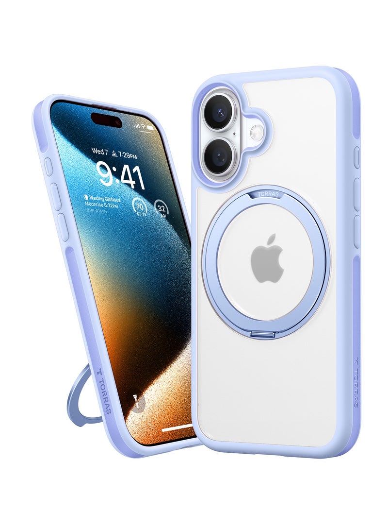 TORRAS Upgraded 360°Rotatable Magnetic Ring for iPhone 16 Case, Fit for MagSafe with Stand & Ring Holder, 16FT Mil-Grade Shockproof, Protective Kickstand, Translucent,  for iPhone 16 Phone Case Ostand R Fusion, Blue Light Blue - Image 3