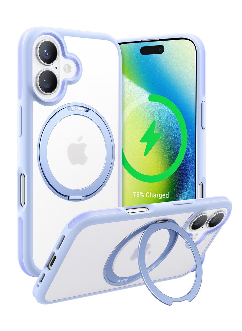 TORRAS Upgraded 360°Rotatable Magnetic Ring for iPhone 16 Case, Fit for MagSafe with Stand & Ring Holder, 16FT Mil-Grade Shockproof, Protective Kickstand, Translucent,  for iPhone 16 Phone Case Ostand R Fusion, Blue Light Blue - Image 1