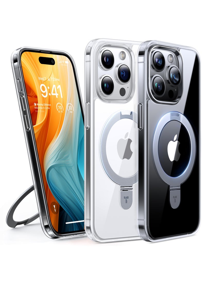 TORRAS Magnetic Ostand for iPhone 15 Pro Max Case, [Mil-Grade Drop Tested][Compatible with MagSafe][Build in Kickstand] Clear Slim Hard Back Soft Edge Anti-Fingerprint, Clear Clear  - Image 2