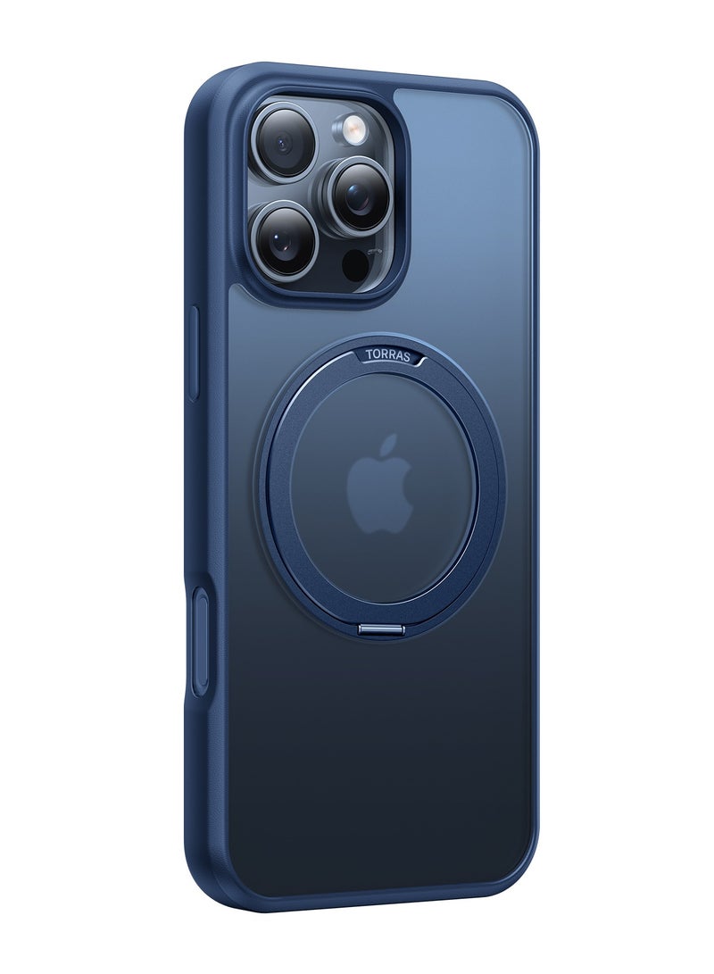 TORRAS 360°Rotatable Magnetic for iPhone 16 Pro Case 6.3 inch, Fit for MagSafe 16 Pro Phone Case, 16FT Mil-Grade Shockproof, Flush Stand Ring, Translucent Slim Protective Ostand, Blue Navy Blue - Image 3