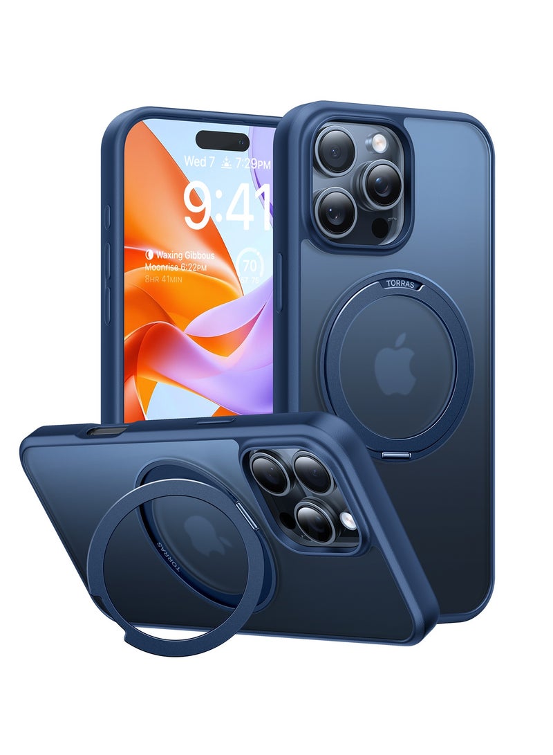 TORRAS 360°Rotatable Magnetic for iPhone 16 Pro Case 6.3 inch, Fit for MagSafe 16 Pro Phone Case, 16FT Mil-Grade Shockproof, Flush Stand Ring, Translucent Slim Protective Ostand, Blue Navy Blue - Image 1