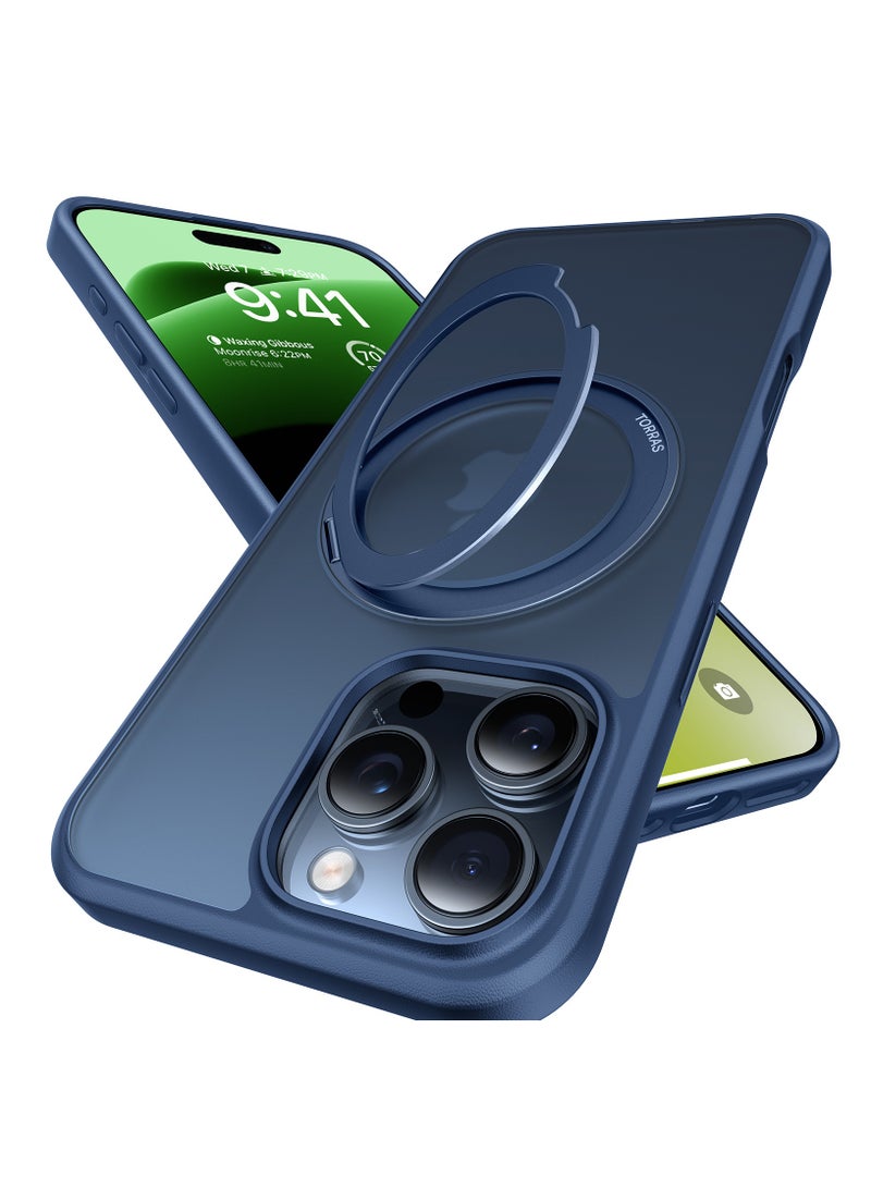 TORRAS 360°Rotatable Magnetic for iPhone 16 Pro Case 6.3 inch, Fit for MagSafe 16 Pro Phone Case, 16FT Mil-Grade Shockproof, Flush Stand Ring, Translucent Slim Protective Ostand, Blue Navy Blue - Image 4