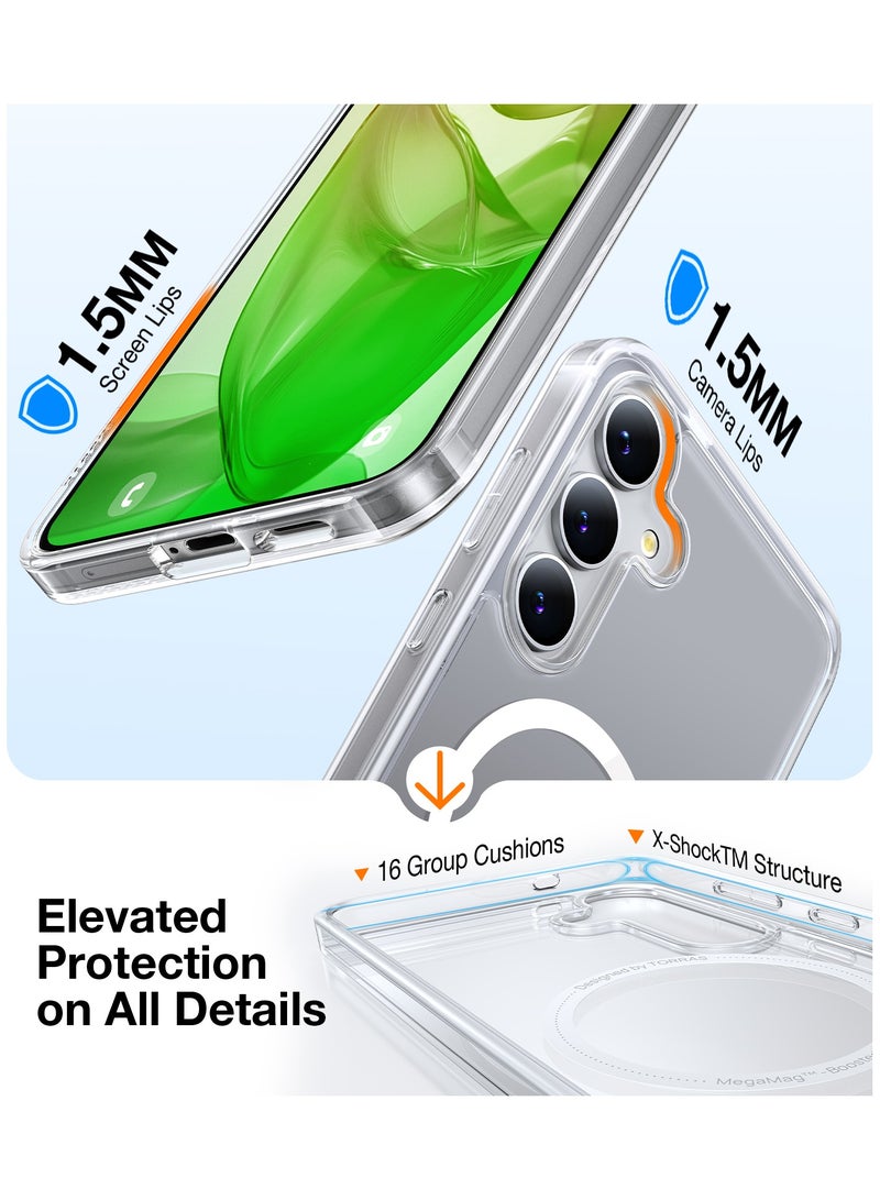 TORRAS Magnetic Shockproof for Samsung Galaxy S25 Case, [Fit for MagSafe] [Never Yellowing] [4X Mil-Grade Rugged Durable Protection] Hard Back Slim Clear Case for Samsung S25 Case, Diamond Clear Clear - Image 3