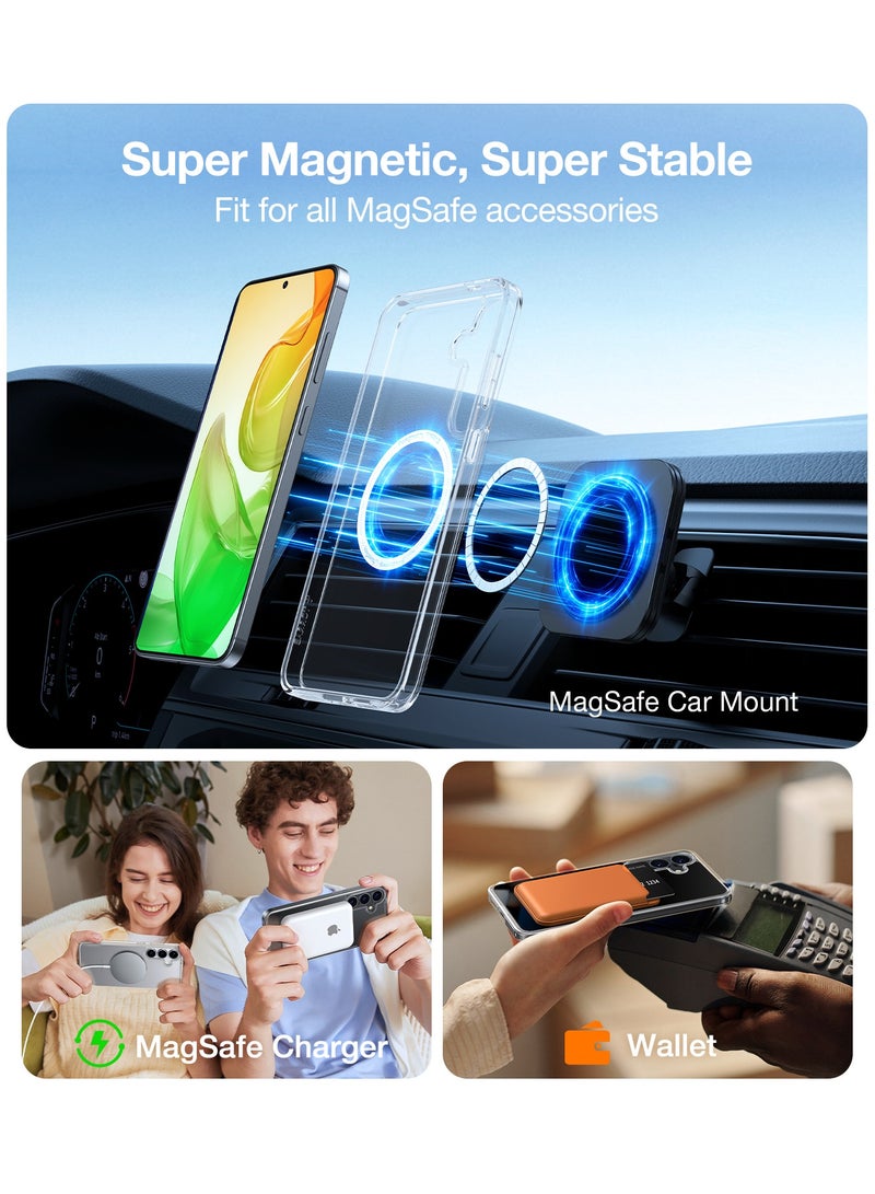 TORRAS Magnetic Shockproof for Samsung Galaxy S25 Case, [Fit for MagSafe] [Never Yellowing] [4X Mil-Grade Rugged Durable Protection] Hard Back Slim Clear Case for Samsung S25 Case, Diamond Clear Clear - Image 5