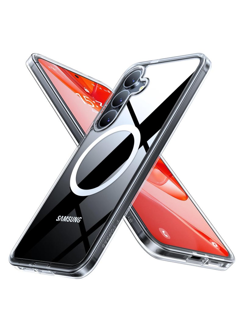 TORRAS Magnetic Shockproof for Samsung Galaxy S25 Case, [Fit for MagSafe] [Never Yellowing] [4X Mil-Grade Rugged Durable Protection] Hard Back Slim Clear Case for Samsung S25 Case, Diamond Clear Clear - Image 2