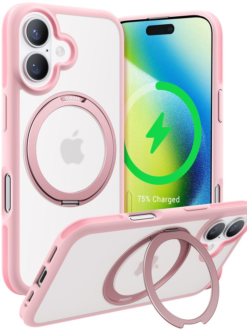 TORRAS Upgraded 360°Rotatable Magnetic Ring for iPhone 16 Case, Fit for MagSafe with Stand & Ring Holder, 16FT Mil-Grade Shockproof, Protective Kickstand, Translucent,  for iPhone 16 Phone Case Ostand R Fusion, Pink Pink - Image 1