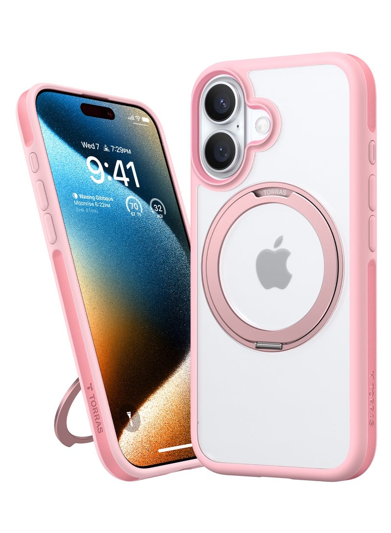 TORRAS Upgraded 360°Rotatable Magnetic Ring for iPhone 16 Case, Fit for MagSafe with Stand & Ring Holder, 16FT Mil-Grade Shockproof, Protective Kickstand, Translucent,  for iPhone 16 Phone Case Ostand R Fusion, Pink Pink - Image 3
