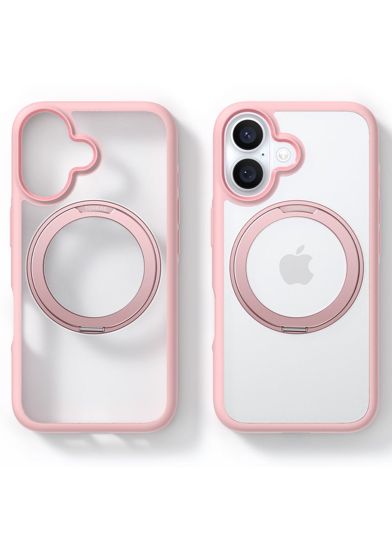 TORRAS Upgraded 360°Rotatable Magnetic Ring for iPhone 16 Case, Fit for MagSafe with Stand & Ring Holder, 16FT Mil-Grade Shockproof, Protective Kickstand, Translucent,  for iPhone 16 Phone Case Ostand R Fusion, Pink Pink - Image 2