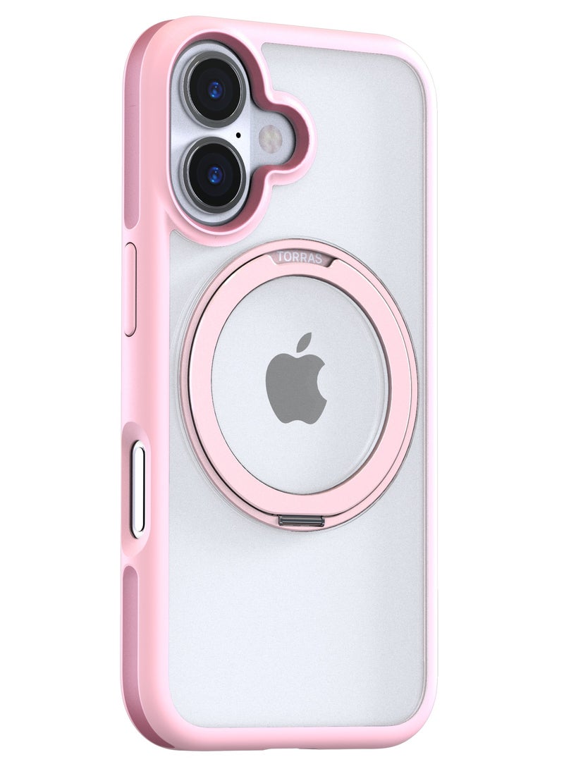 TORRAS Upgraded 360°Rotatable Magnetic Ring for iPhone 16 Case, Fit for MagSafe with Stand & Ring Holder, 16FT Mil-Grade Shockproof, Protective Kickstand, Translucent,  for iPhone 16 Phone Case Ostand R Fusion, Pink Pink - Image 4