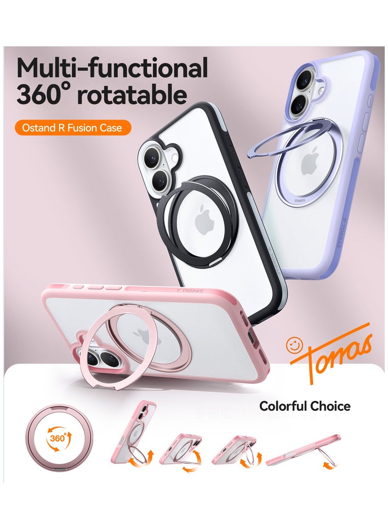 TORRAS Upgraded 360°Rotatable Magnetic Ring for iPhone 16 Case, Fit for MagSafe with Stand & Ring Holder, 16FT Mil-Grade Shockproof, Protective Kickstand, Translucent,  for iPhone 16 Phone Case Ostand R Fusion, Pink Pink - Image 5